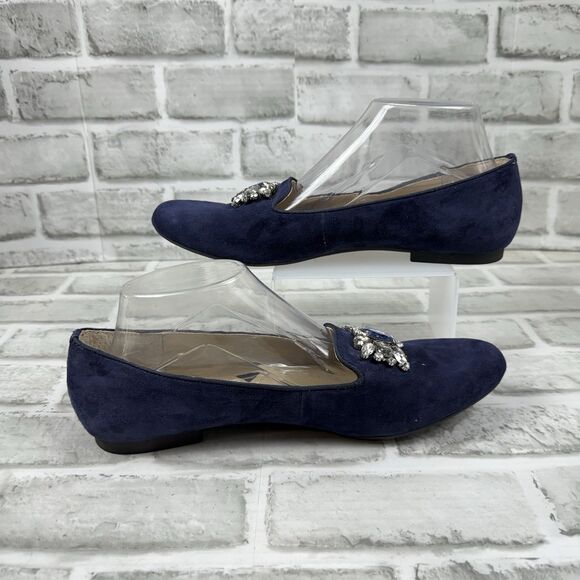 Adrienne Vittadini Women's Size 8.5 Blue Suede Rhinestone Embellished Loafers - Picture 2 of 12